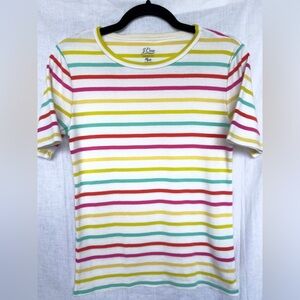 J Crew Perfect Fit Knit Good Vibrant Striped T-shirt Women’s Medium 100% Cotton